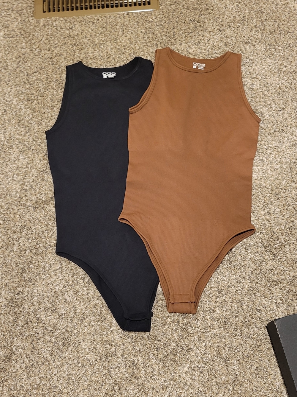 Brand New OQQ Ribbed Tank One-Piece Bodysuit in Black and Brown -MEDIUM